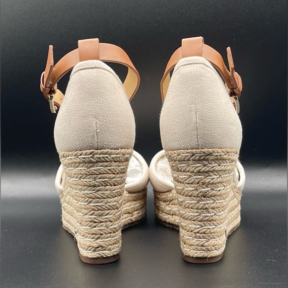 MICHAEL KORS Kendrick Wedge Sandals in Flax Canvas Leather Ankle Strap.Size6.5 M - Picture 6 of 16